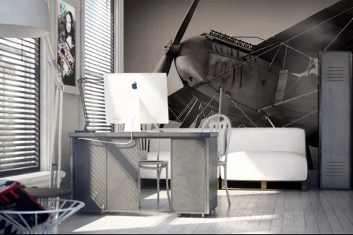 decoration bureau avion noir et blanc