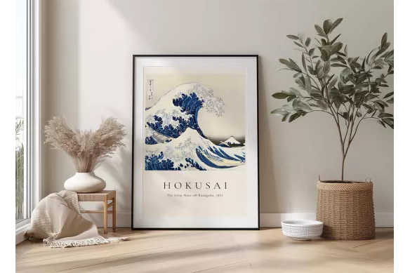 Affiche Hokusai cadre noir -  La Grande Vague painting_black_frame_vertical