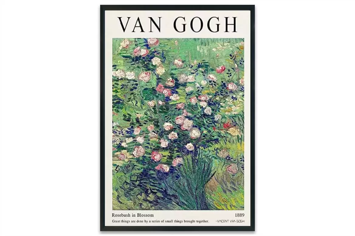 Affiche Vincent van Gogh – Rosebush in Blossom painting_black_frame_vertical