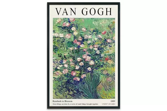 Affiche Vincent van Gogh – Rosebush in Blossom cadre-noir-portrait