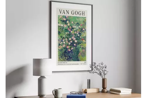 Affiche Vincent van Gogh – Rosebush in Blossom painting_black_frame_vertical