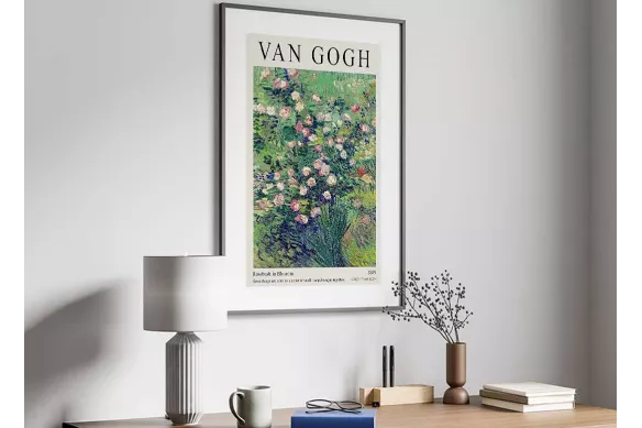 Affiche Vincent van Gogh – Rosebush in Blossom painting_black_frame_vertical