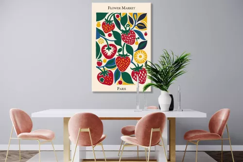 Affiche Fraise de Paris encadrée en situation dans une salle à manger