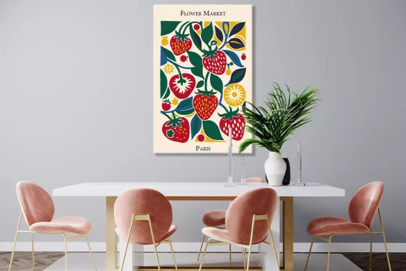 Affiche Fraise de Paris encadrée en situation dans une salle à manger