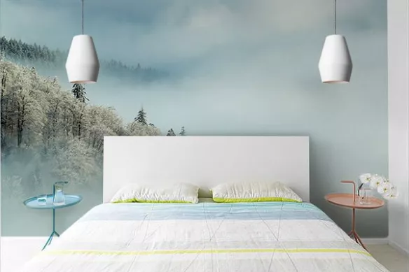 Papier peint chambre forêt enneigée
