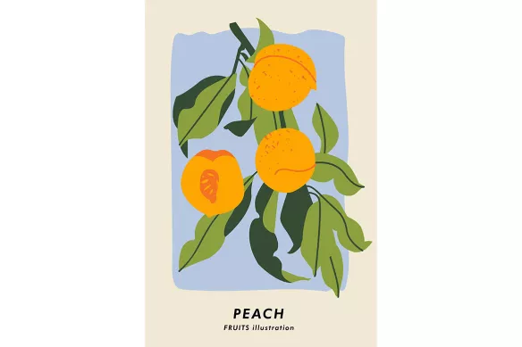 Affiche Peach - illustration minimaliste de pêches sur fond bleu clair