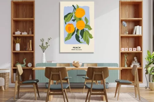 Tableau cuisine Peach en situation dans une entrée avec étagère bibliothèque