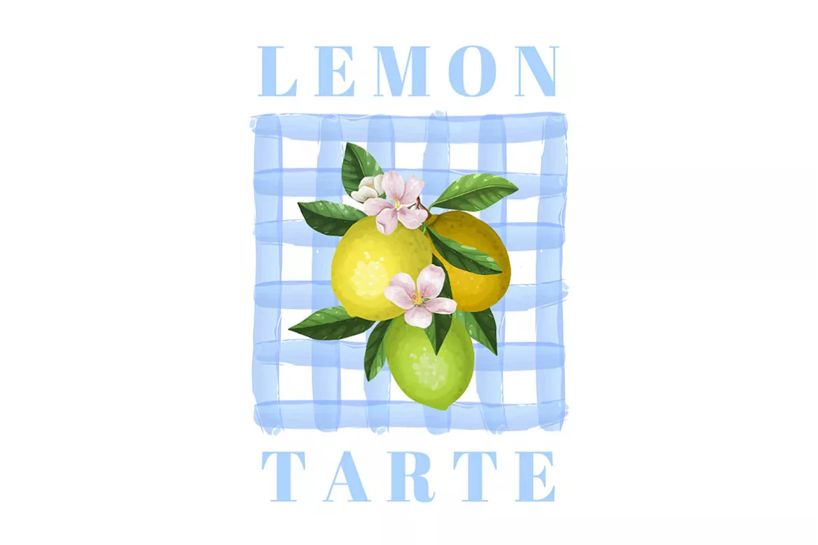 Tableau déco cuisine Citron Citronné - citrons jaunes sur fond à carreaux bleus