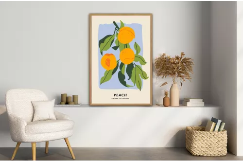 Tableau cuisine Peach en situation dans une entrée avec étagère bibliothèque
