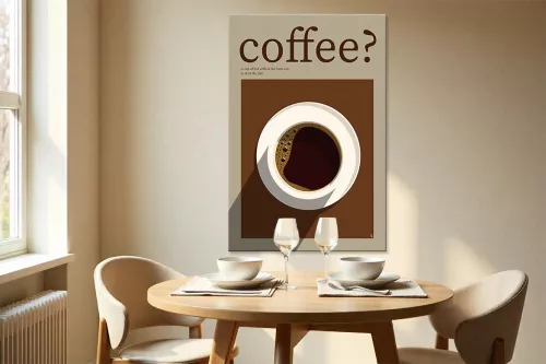 tableau cuisine déco Coffee - illustration minimaliste tasse de café, tons bruns et beige