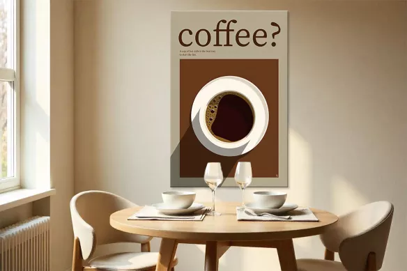 tableau cuisine déco Coffee - illustration minimaliste tasse de café, tons bruns et beige