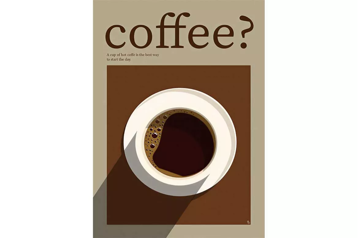 tableau cuisine déco Coffee - illustration minimaliste tasse de café, tons bruns et beige
