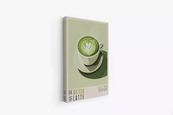 Tableau sur toile Matcha - rendu mat vert naturel pour cuisine zen