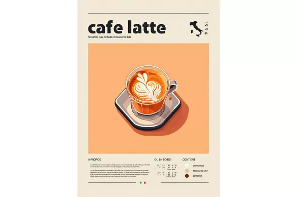 Tableau Café Latte encadré - design épuré, tasse de café beige et brun