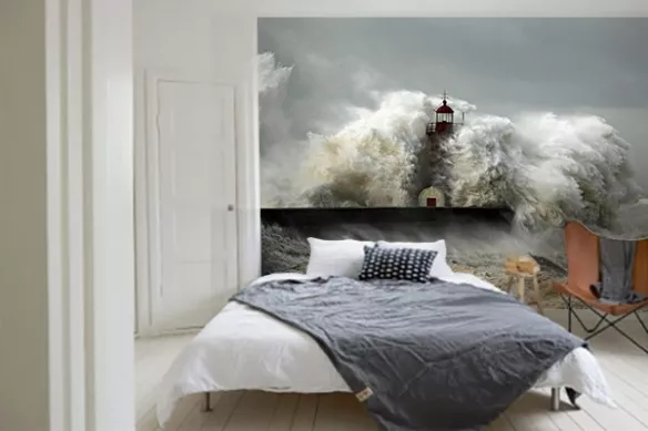 Papier peint chambre tempête Phare submergé