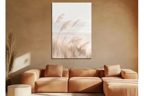 Visuel de l’affiche Plume de la terre : fines herbes beige et sable bercées par le vent painting_wood_frame_vertical