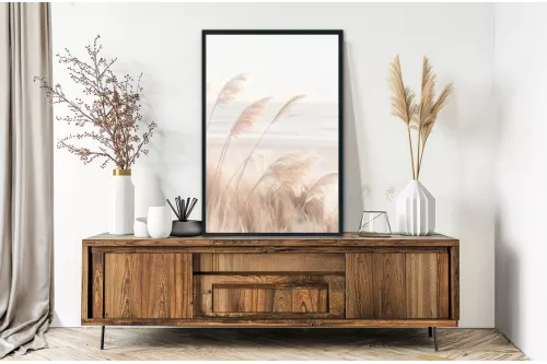 Visuel de l’affiche Plume de la terre : fines herbes beige et sable bercées par le vent painting_wood_frame_vertical