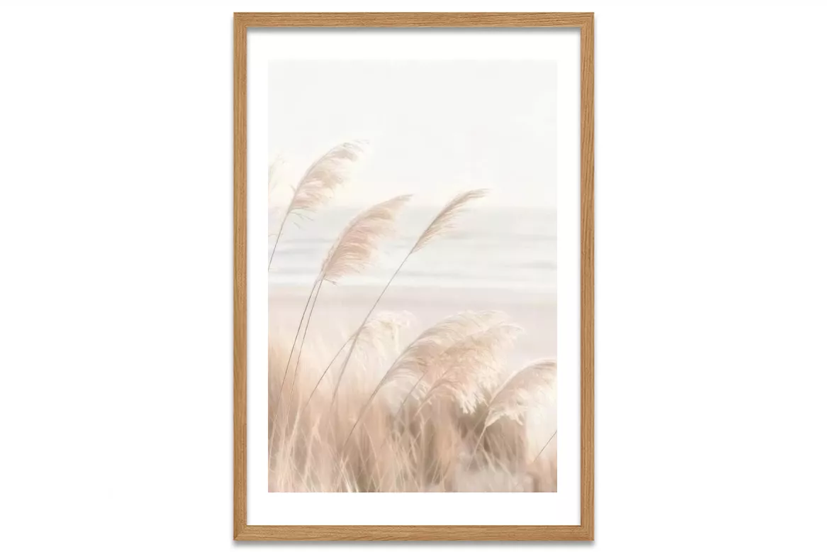 Visuel de l’affiche Plume de la terre : fines herbes beige et sable bercées par le vent painting_wood_frame_vertical