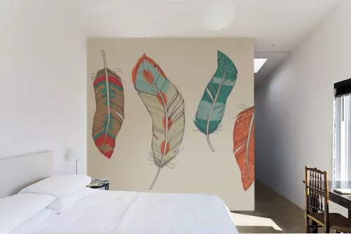 Papier peint Zen vintage Plumes Crayonnées