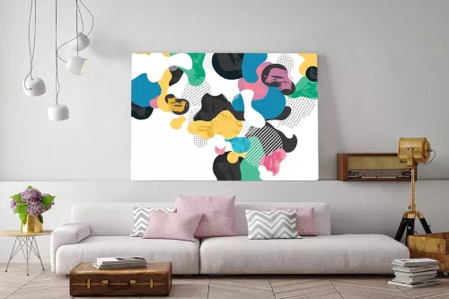 tableau abstrait avalanche de couleurs bleu ciel