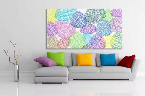 Toile déco originale Pommes de Pin colorées