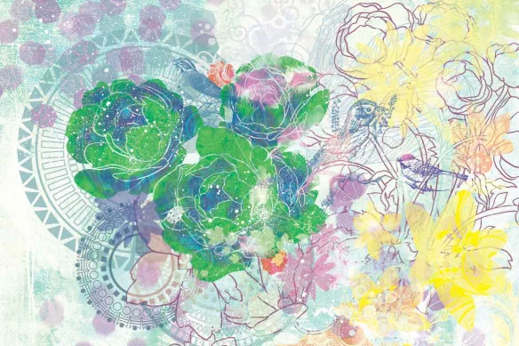 Tableau déco fleurs expérimentales vert