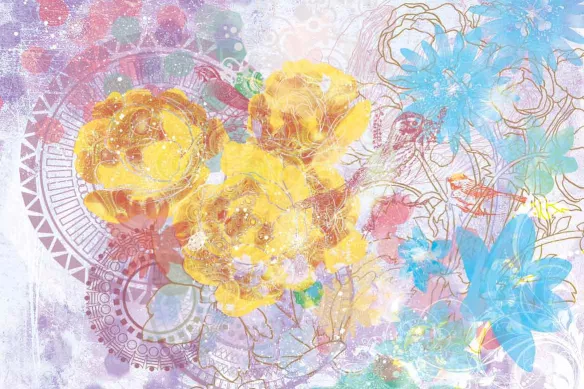 Poster mural fleurs expérimentales jaune