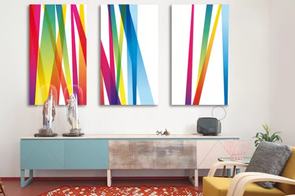 Triptyque tableau abstrait Lignes abstraites