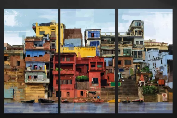 triptyque coloré moderne tableau toile favelas