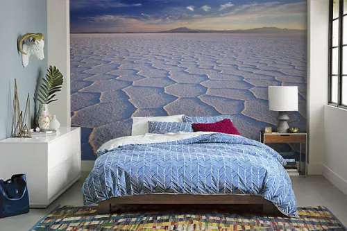 papier peint chambre bleu desert de sel