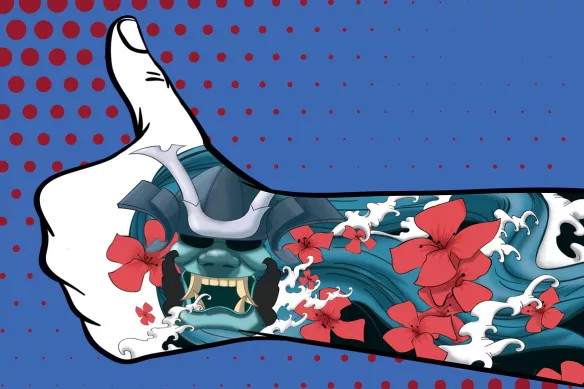 tableau art contemporain tatoo japonais bleu