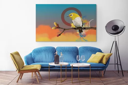 tableau oiseau quiet time bleu
