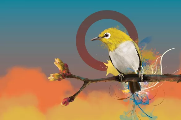 tableau oiseau quiet time bleu