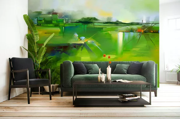 déco murale salon papier peint vert