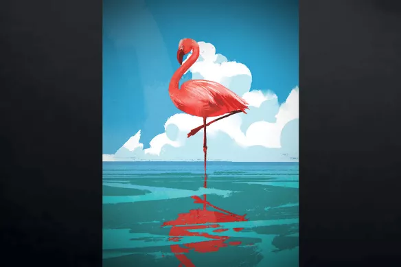 toile murale tropicale flamant rose