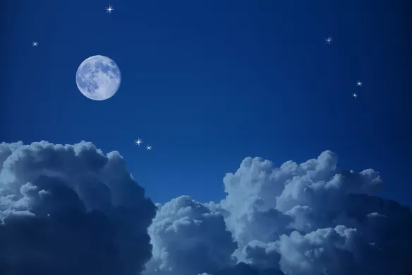 décoration murale bleu toile nuage et lune