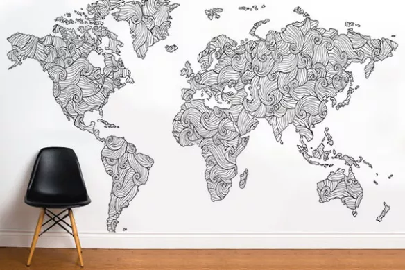 Papier peint carte du monde noir et blanc Doodle