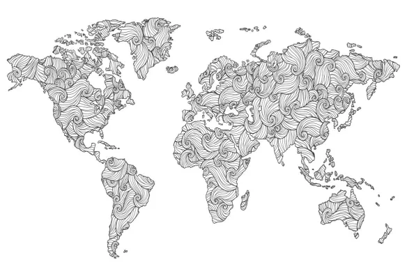 Papier peint carte du monde noir et blanc Doodle