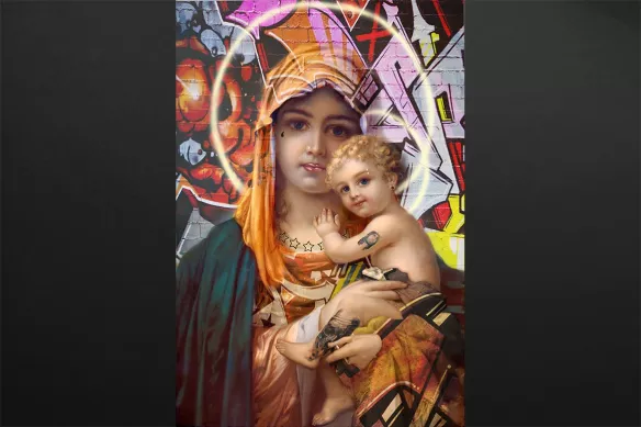 tableau street art jesus et marie Izoa