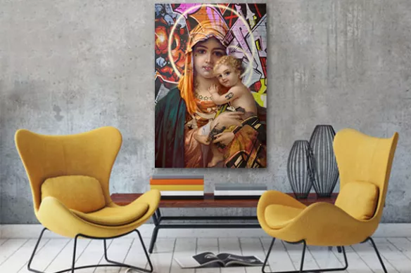 tableau art contemporain graffiti jesus marie