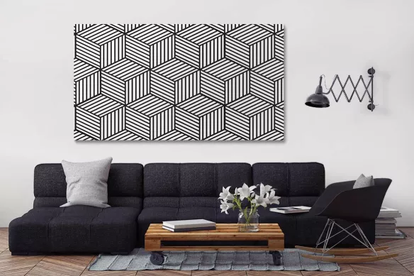 déco salon moderne toile cubes 3d noir et blanc