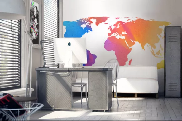 décoration bureau papier peint carte du monde colorée