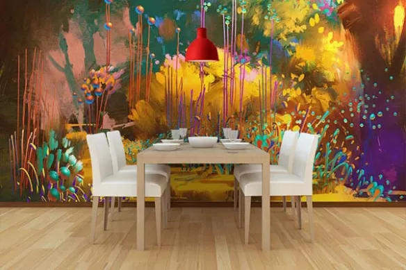 papier peint foret imaginaire déco salle a manger