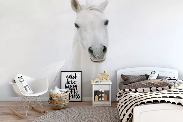 Papier peint chambre fille Cheval blanc