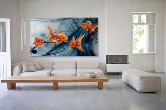 Tableau sur toile Poissons rouge fond abstrait