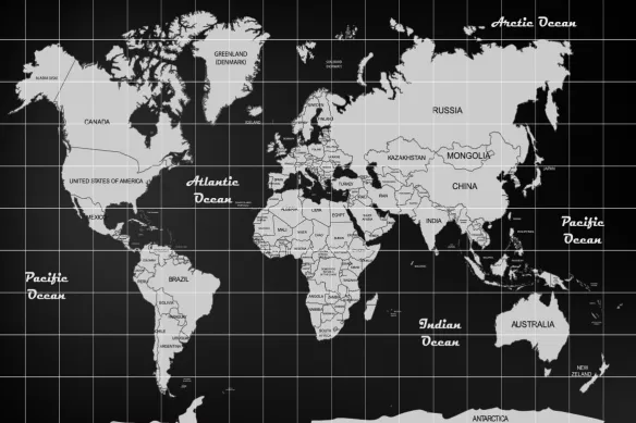 Papier peint carte du monde noir et blanc design