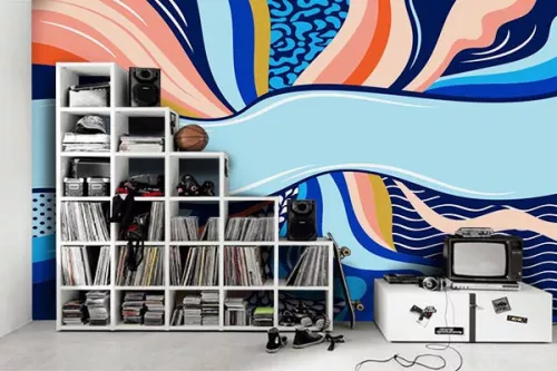 décoration chambre ado papier peint bleu vibration