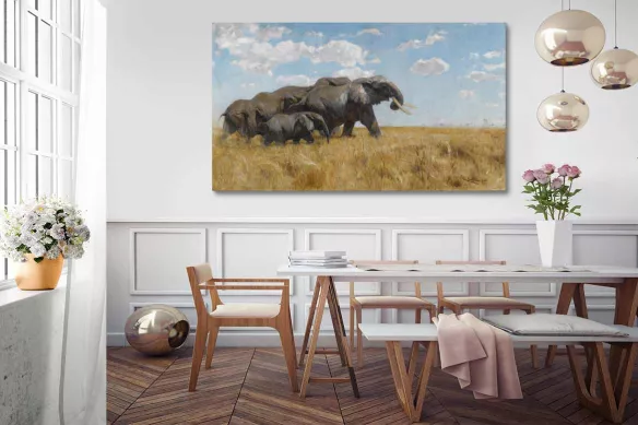 déco africaine tableau éléphant troupeau