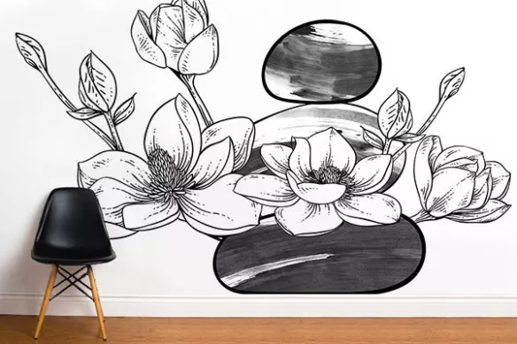 Papier peint fleuri Magnolia sur caillou