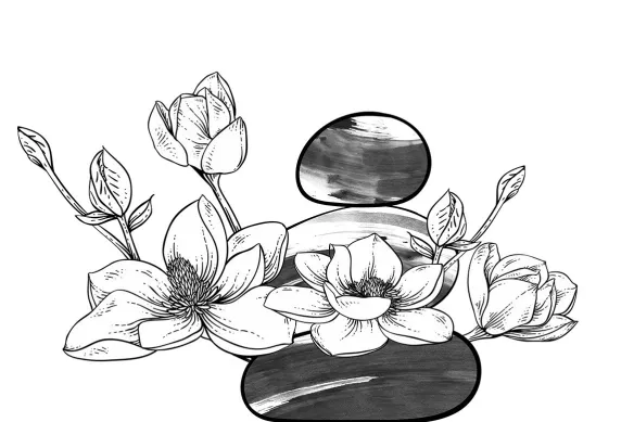 Papier peint fleuri Magnolia sur caillou